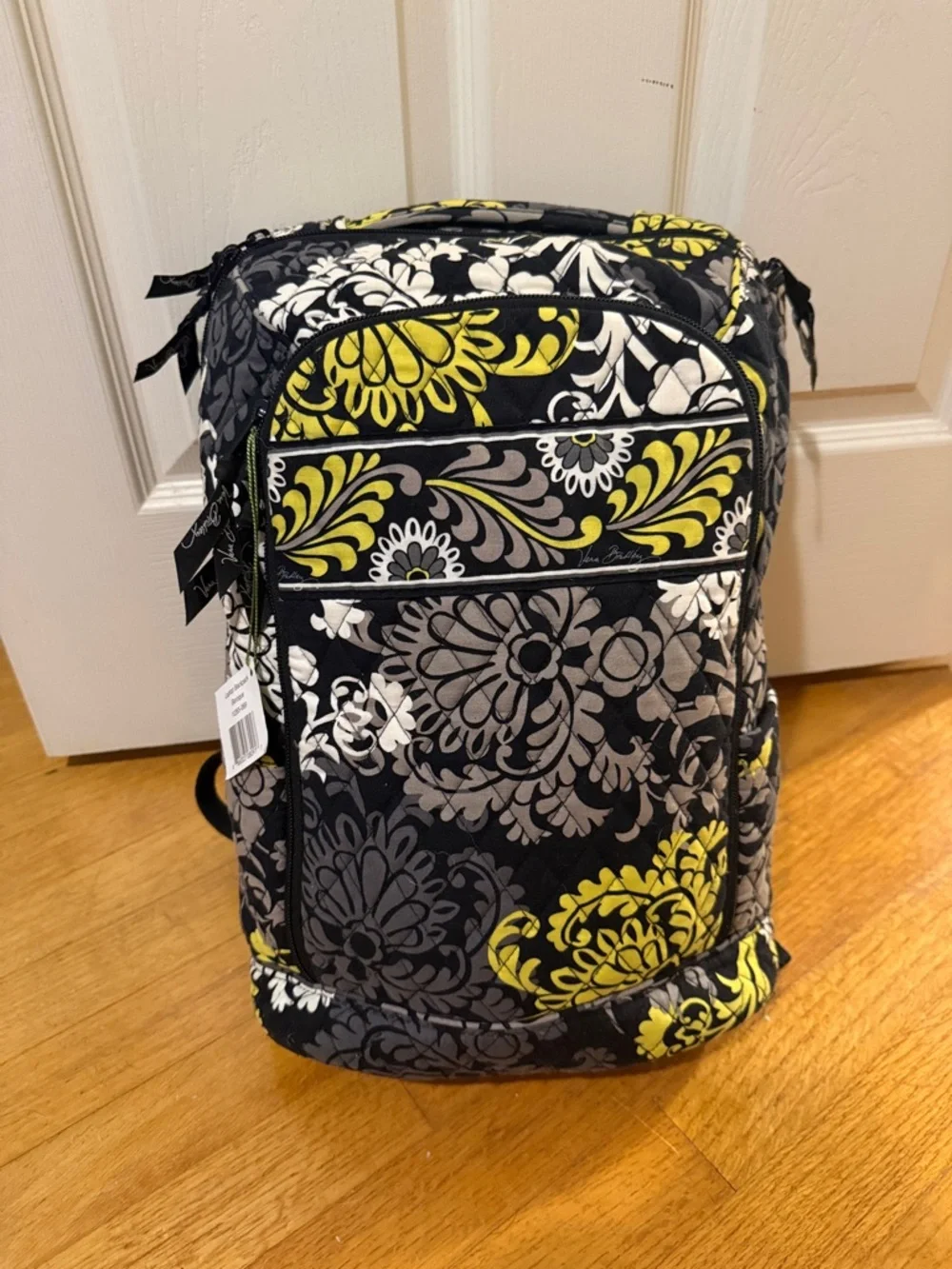Vera Bradley Baroque Black Gray Yellow Floral Laptop Backpack